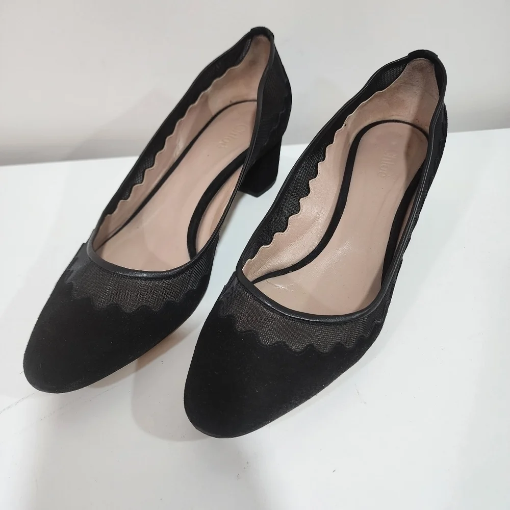 Chloe bridget scallop pumps, size 39.5